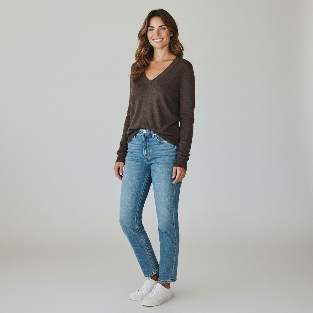 Quince Brown Organic CTN Ecovero Viscose Cashmere Sweater Minimalist Old Money S